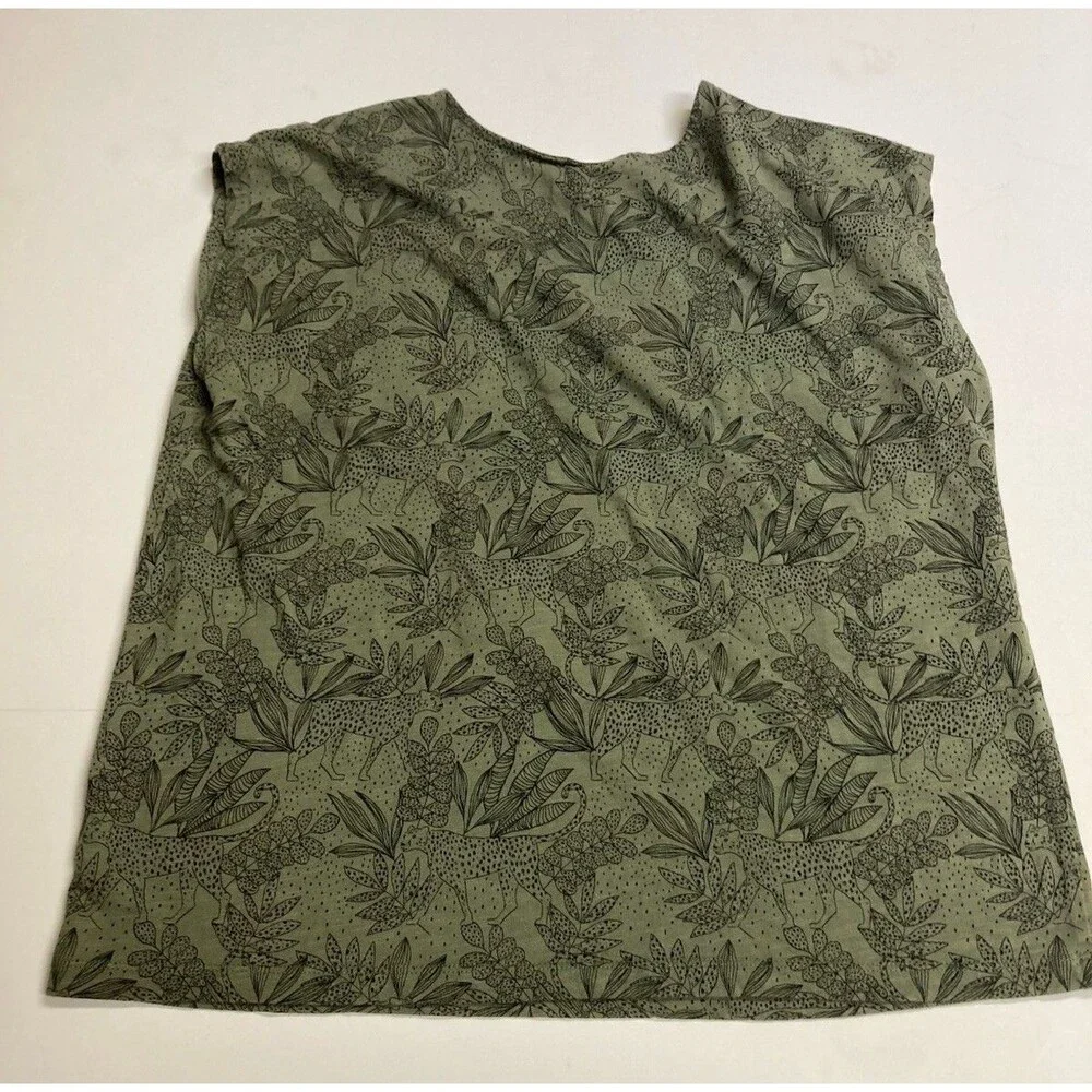 Tabitha Webb Women's Green Floral Round Neck Short Sleeve Pullover T-Shirt L